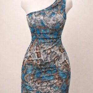 One-Shoulder Snakeskin Print Dress